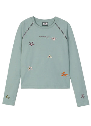 Girls Vintage Raglan Embroidered Long Sleeve Cropped T-Shirt