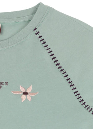 Girls Vintage Raglan Embroidered Long Sleeve Cropped T-Shirt