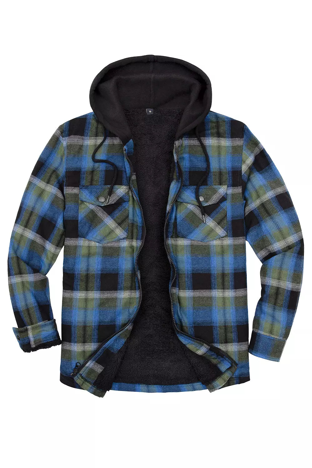 Men's Sherpa Lined Full Zip Up Plaid Flannel Hooded Jacket