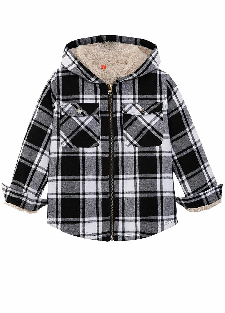 Girls Matching Family Black White Hooded Flannel Jacket