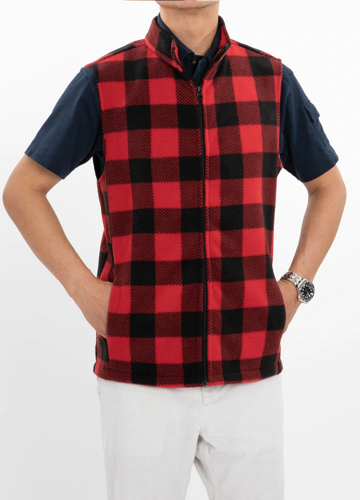 Men's Plaid Fleece Vest,  4 Utility Pockets