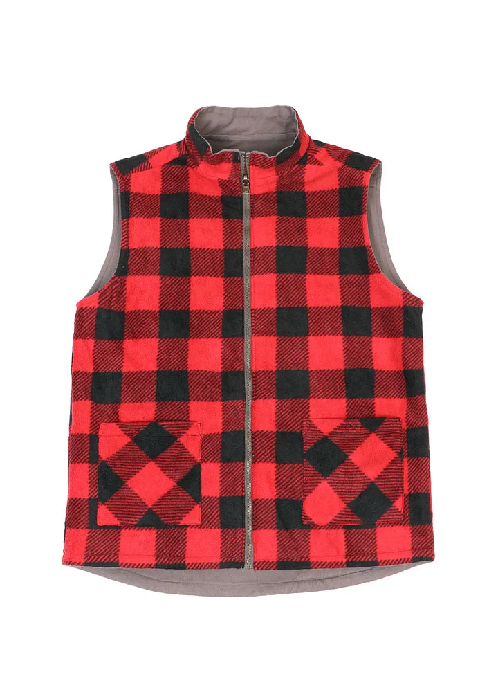 Men's Reversible Vest Plaid Fleece Lined Outdoor Work Travel Vests