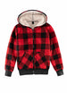 Front view of kids red sherpa lined hooded sweatshirt jacket