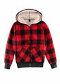 Front view of kids red sherpa lined hooded sweatshirt jacket