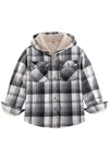 Front view of boys bright grey flannel shirt jacket