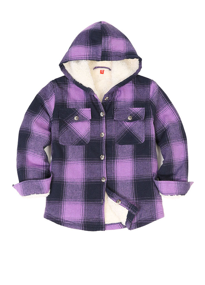 Kids Sherpa Lined Flannel Shacket - Unisex Snap Button Plaid Shirt Jacket For Boys & Girls
