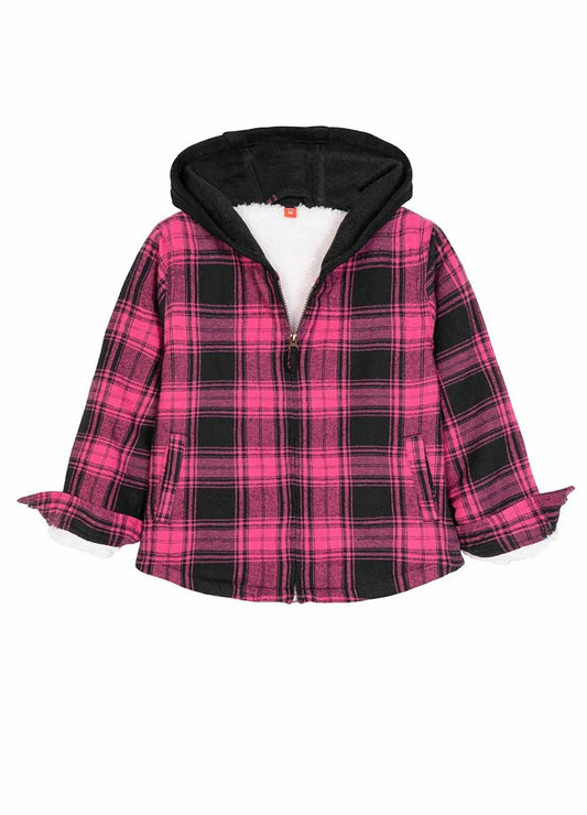 Kids Matching Family Zip Up Pink Plaid Flannel Hoodie