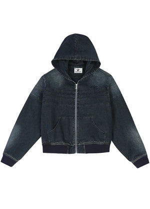 Women's Embroidery Washed Hooded Denim Jacket