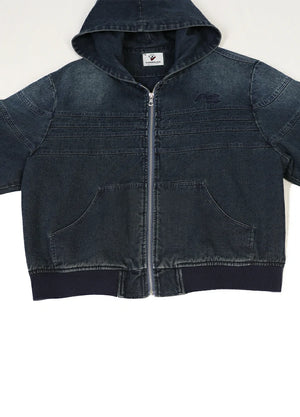 Women's Embroidery Washed Hooded Denim Jacket
