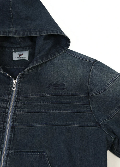 Women's Embroidery Washed Hooded Denim Jacket