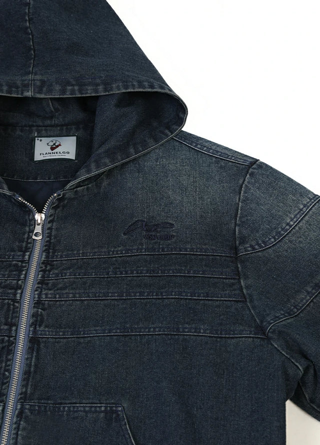 Women's Embroidery Washed Hooded Denim Jacket