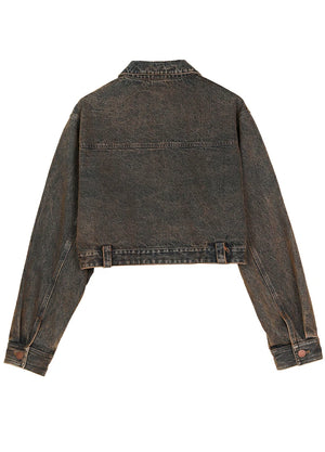 Women's Vintage Aged Wash Iron Rust Cropped Denim Jacket