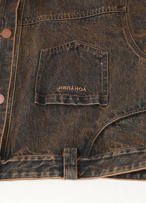 Women's Vintage Aged Wash Iron Rust Cropped Denim Jacket