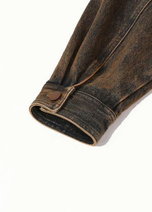 Women's Vintage Aged Wash Iron Rust Cropped Denim Jacket