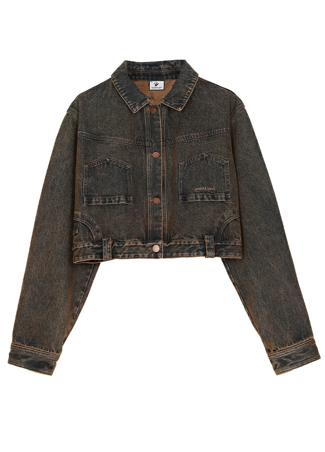Women's Vintage Aged Wash Iron Rust Cropped Denim Jacket