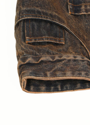 Women's Vintage Aged Wash Iron Rust Cropped Denim Jacket