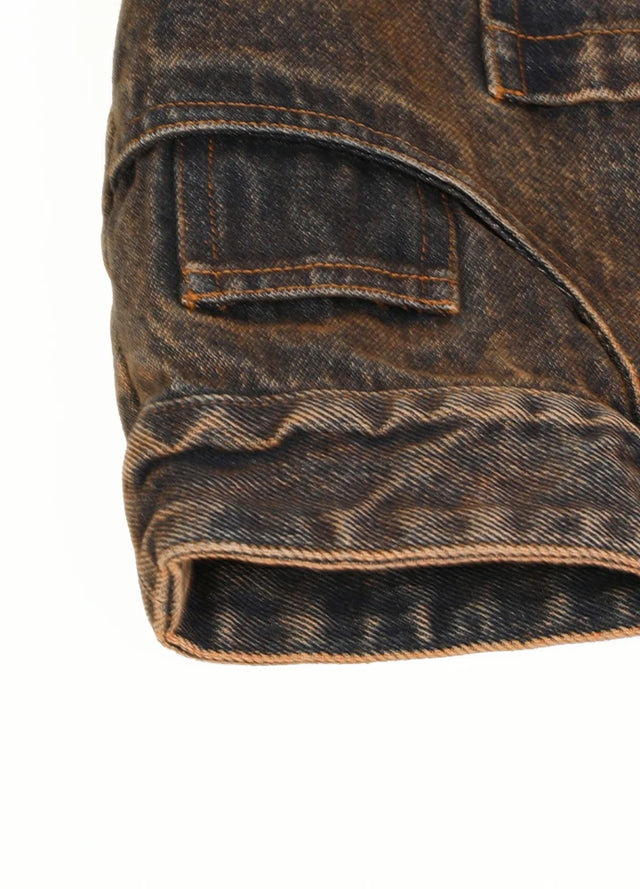 Women's Vintage Aged Wash Iron Rust Cropped Denim Jacket