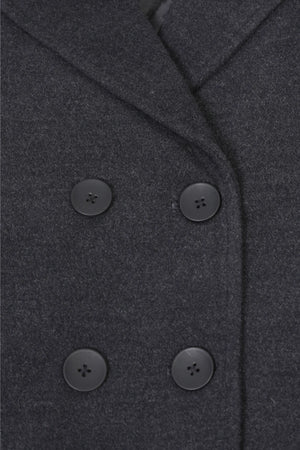 Detailed view of grey boy's wool peacoat double breasted