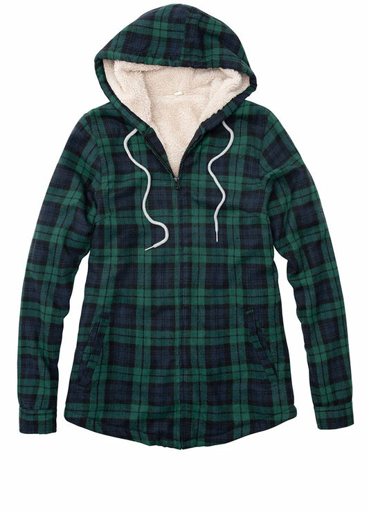 Women's Matching Family Zip Up Green Plaid Flannel Hoodie
