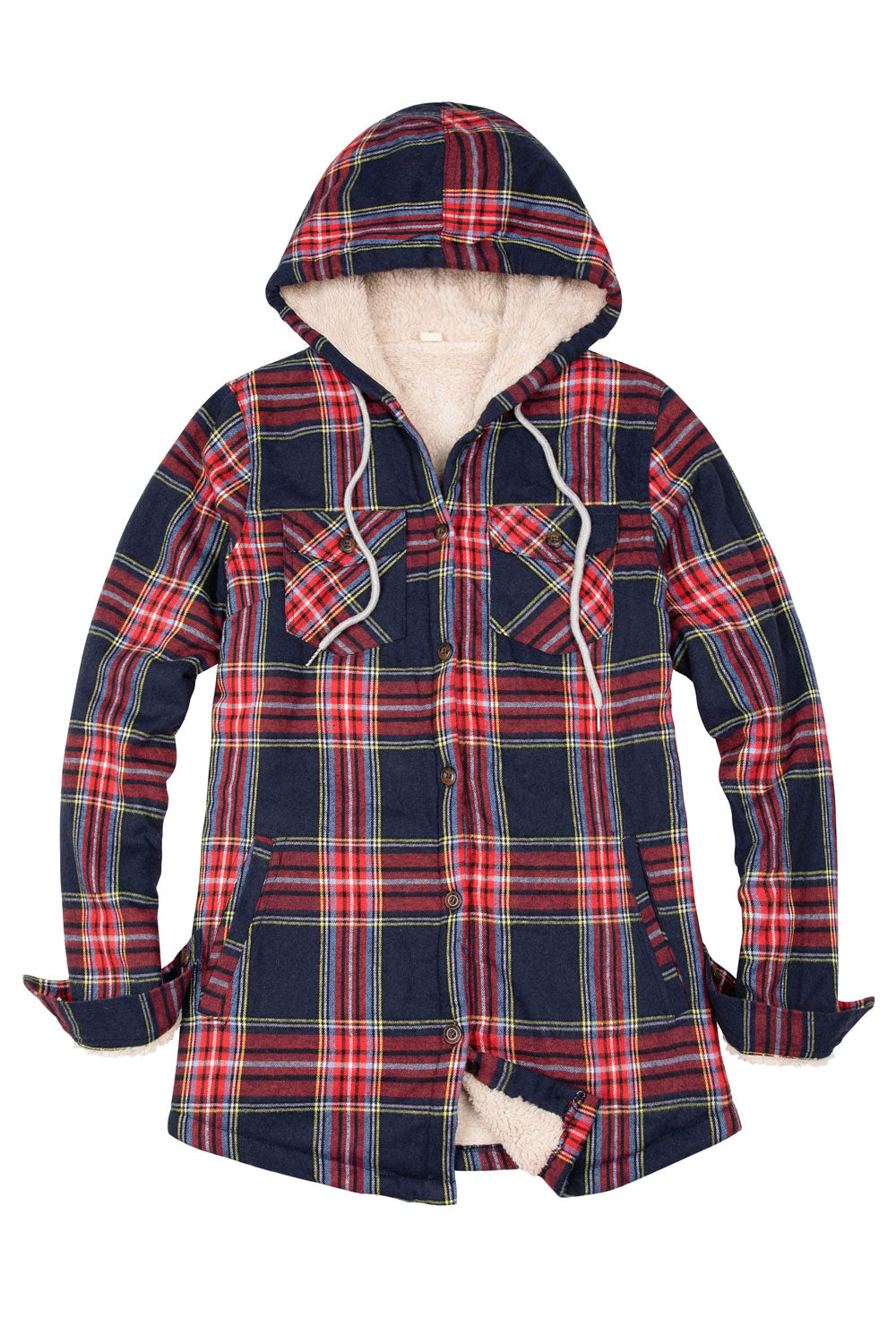 Women's Sherpa Lined Flannel Hoodie,Button Up Plaid