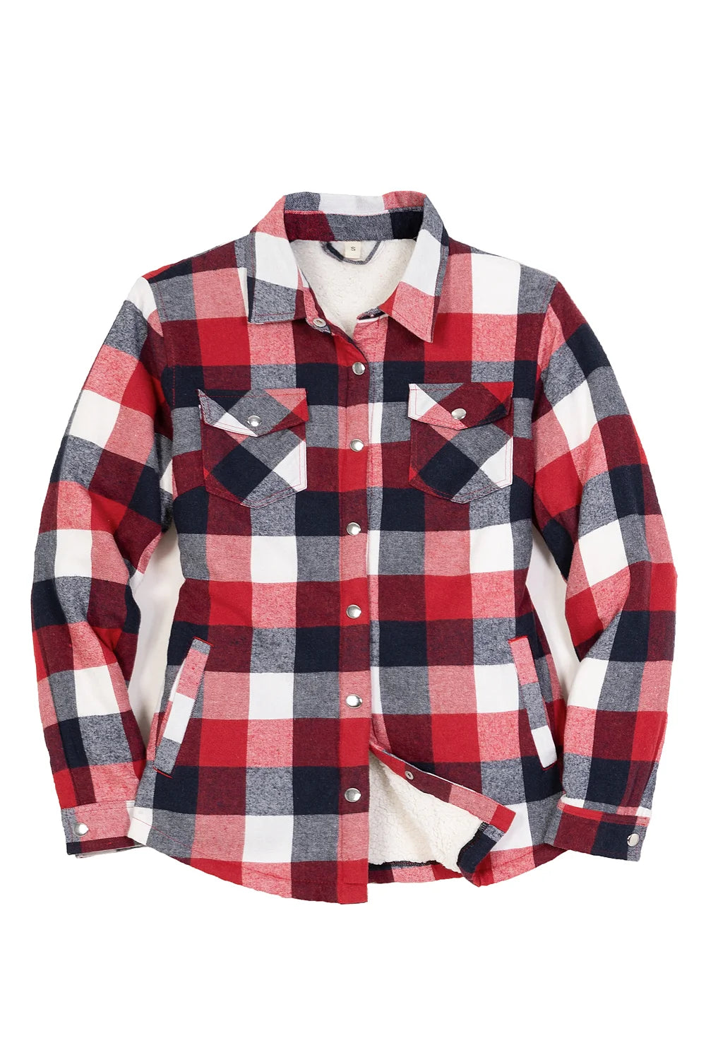 Womens Snap Plaid Flannel Jacket, Sherpa-Lined Shacket – FlannelGo