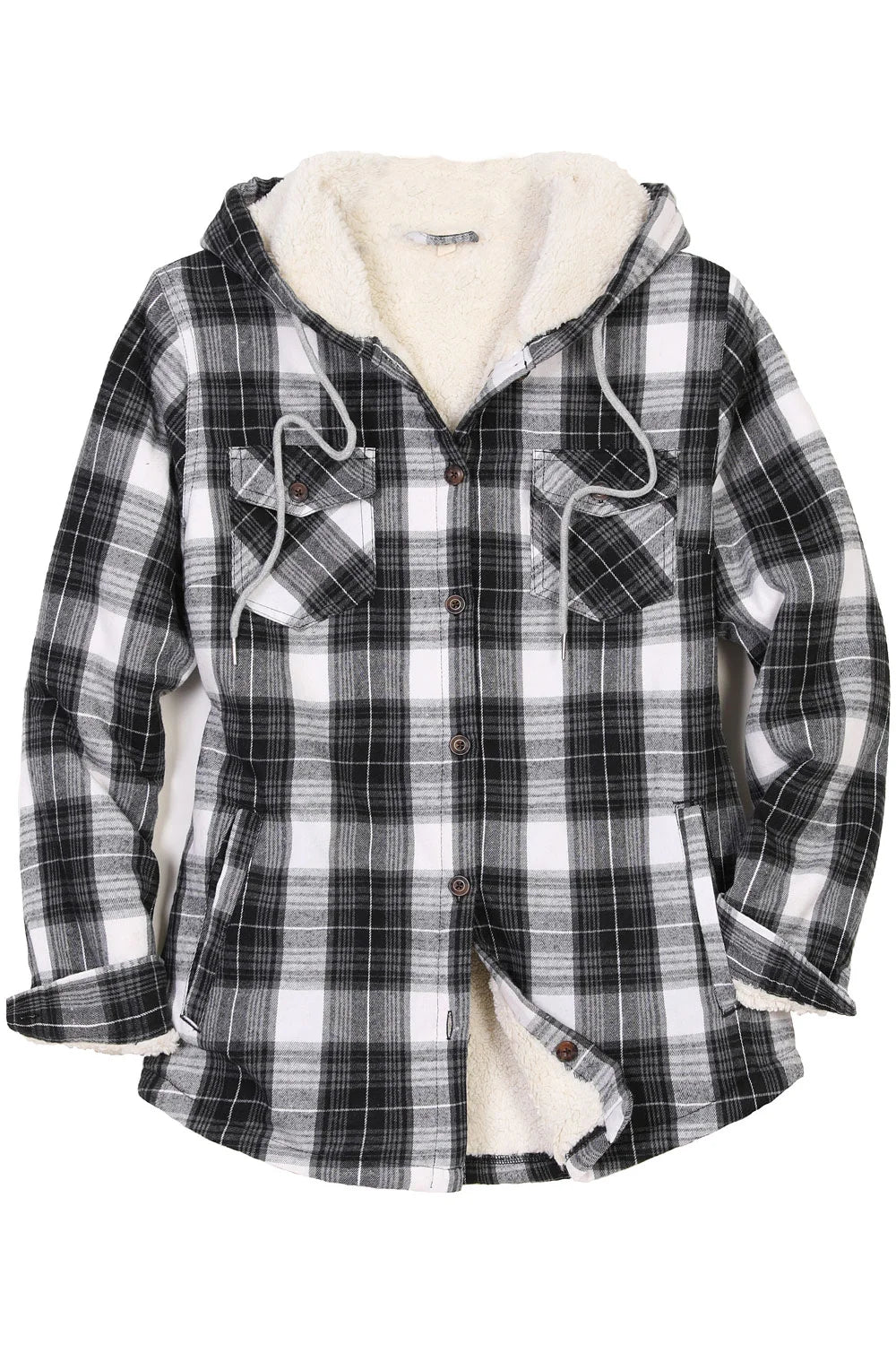 Women's Sherpa Lined Flannel Jacket with Hood,Button Up Plaid