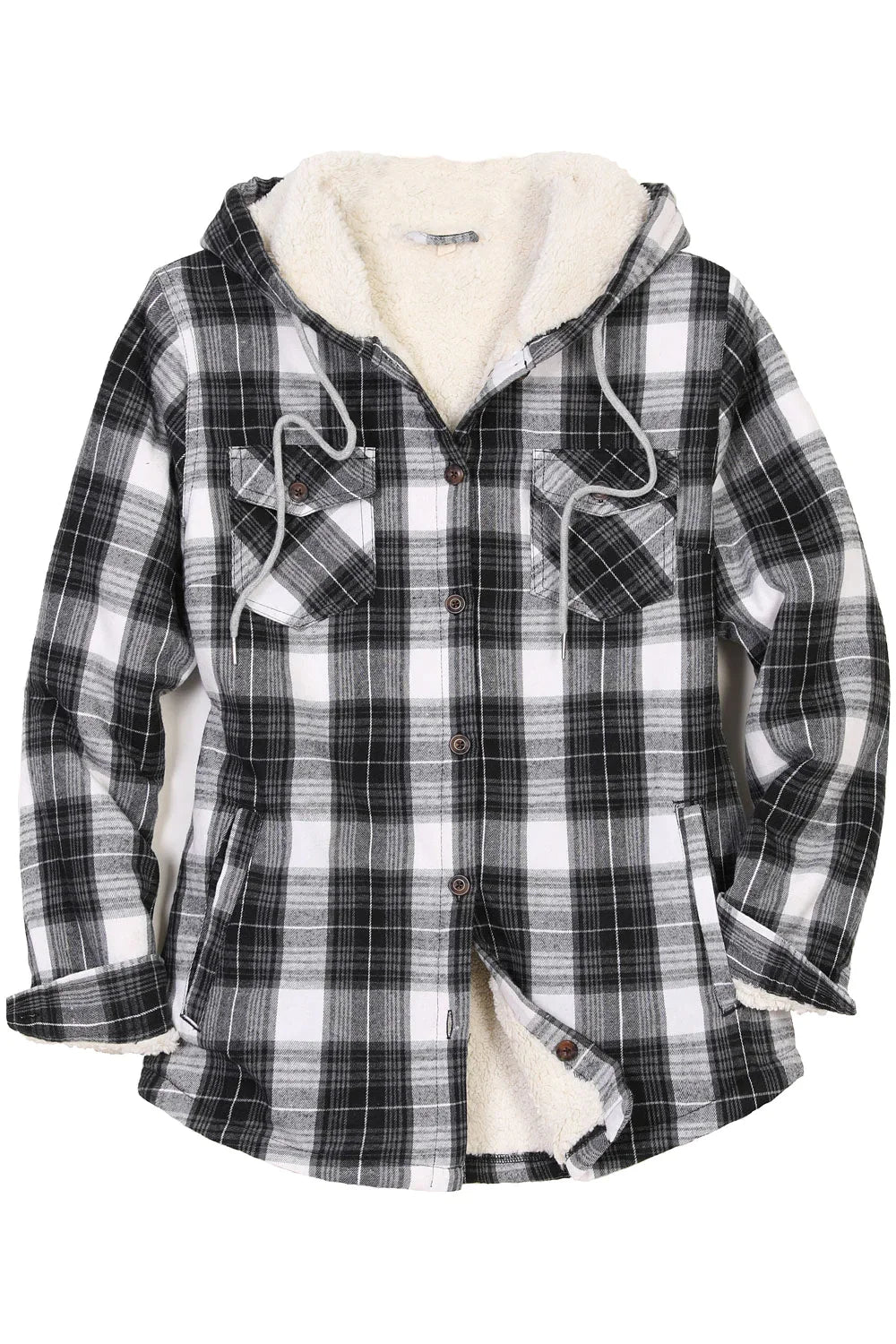 Matching Family Outfits - Women's Black White Flannel Jacket with Hood ...