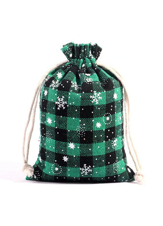 Front view of snowflake black 8 pieces plaid cotton candy bag-XR0008SB-3.9"W x 5.5"L
