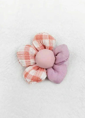 Front view of pink patchwork plaid brooch pin-XR0015PK-1.58"
