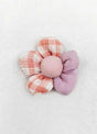 Front view of pink patchwork plaid brooch pin-XR0015PK-1.58"