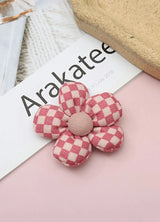Flower Checkered Plaid Brooch Pin