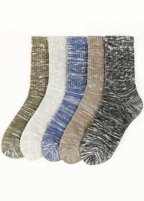 Front view of 5 pair-pack men's vintage slub cotton textured crew socks-XR0021PP-One Size