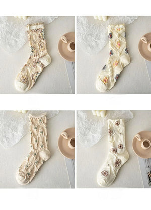 5 Pairs of Vintage Crew Socks For Women