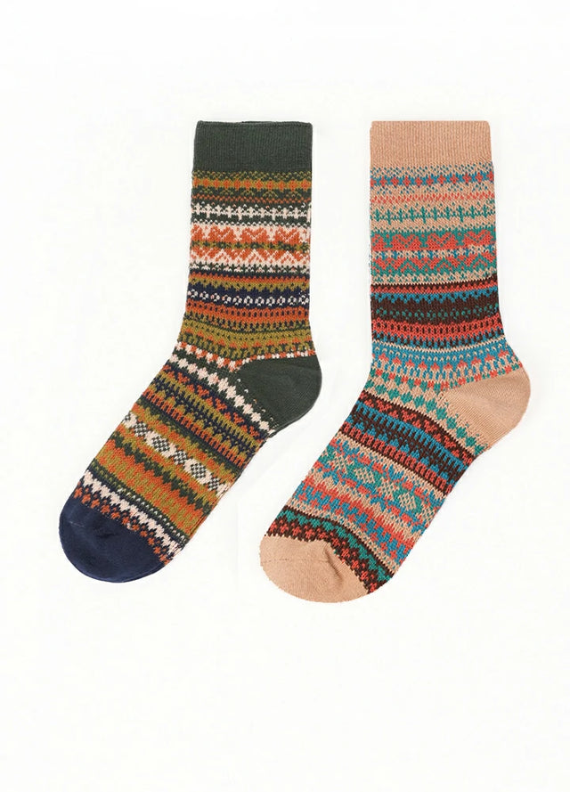 Women's Nordic Fair Isle Double-Knit Crew Socks - Combo Set