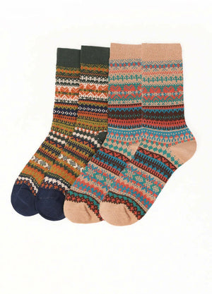 Women's Nordic Fair Isle Double-Knit Crew Socks - Combo Set