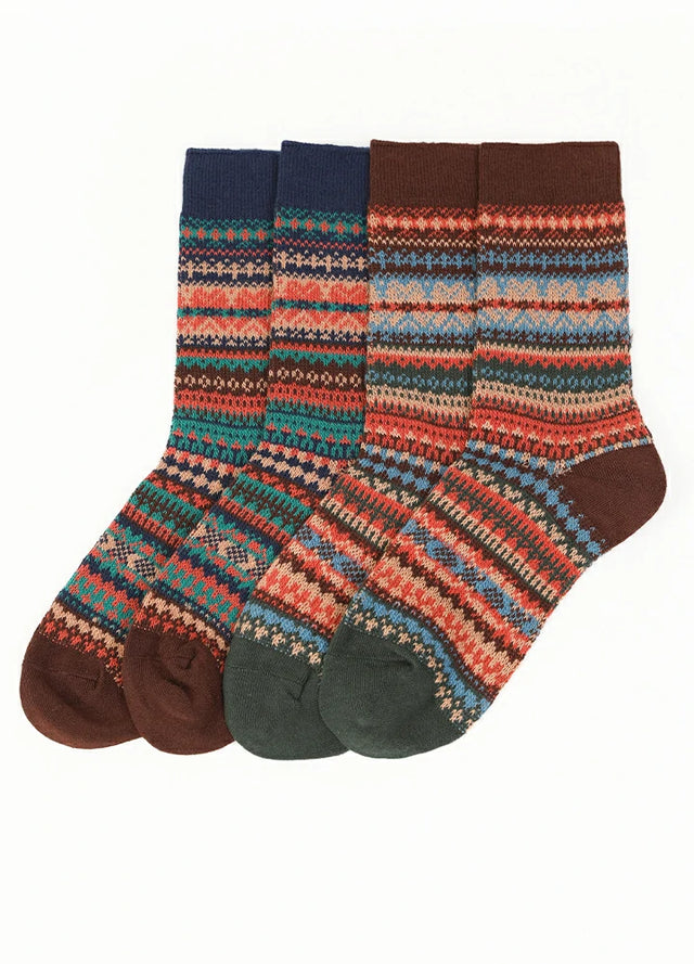 Women's Nordic Fair Isle Double-Knit Crew Socks - Combo Set