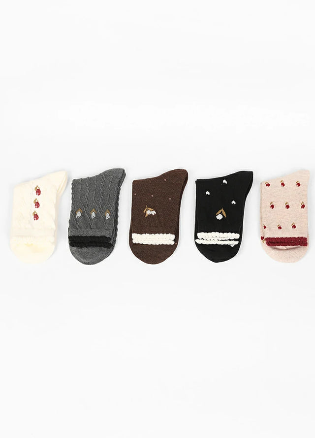 Women's Garden Poetic Embroidery Cotton Socks - Combo Set
