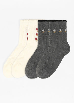 Women's Garden Poetic Embroidery Cotton Socks - Combo Set