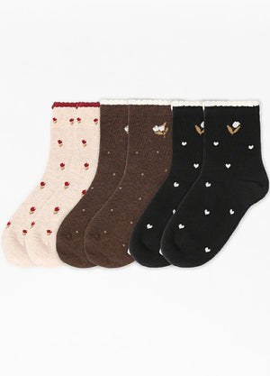Women's Garden Poetic Embroidery Cotton Socks - Combo Set