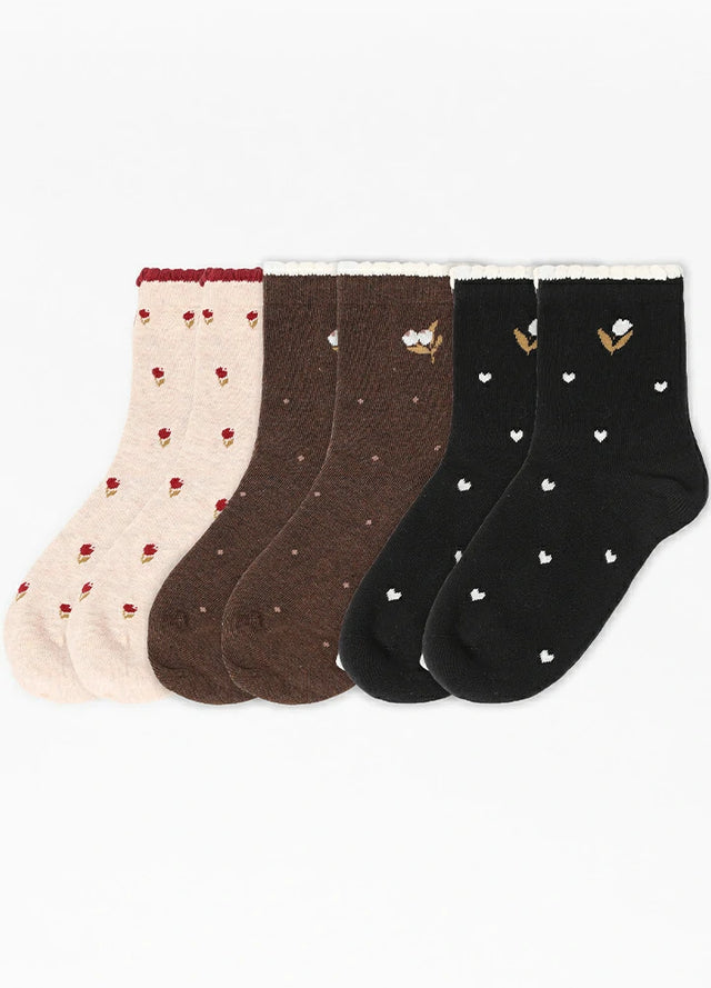 Women's Garden Poetic Embroidery Cotton Socks - Combo Set