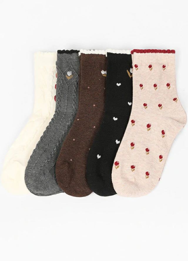 Women's Garden Poetic Embroidery Cotton Socks - Combo Set