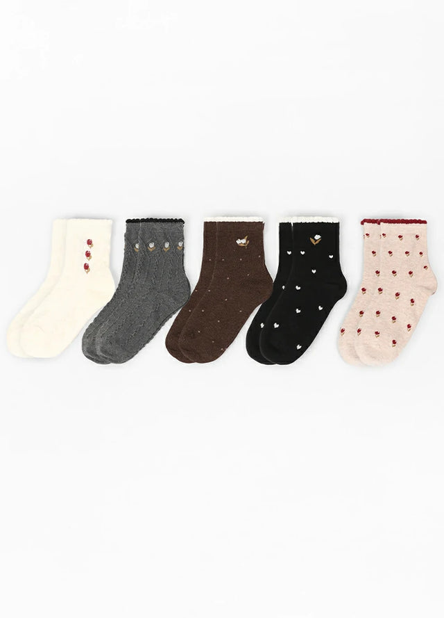 Women's Garden Poetic Embroidery Cotton Socks - Combo Set
