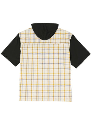 Vintage Hooded Plaid Flannel Shirt - Streetwear Short Sleeve Hoodie