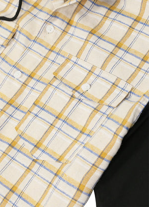 Vintage Hooded Plaid Flannel Shirt - Streetwear Short Sleeve Hoodie