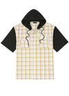 Vintage Hooded Plaid Flannel Shirt - Streetwear Short Sleeve Hoodie