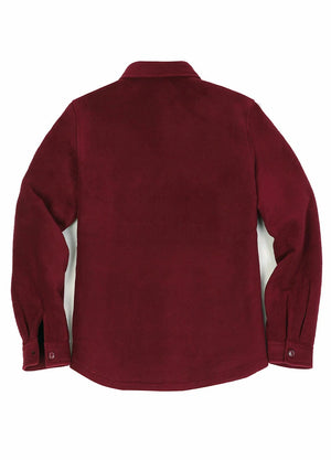 Back view of dark red men's button up sherpa lined jacket 