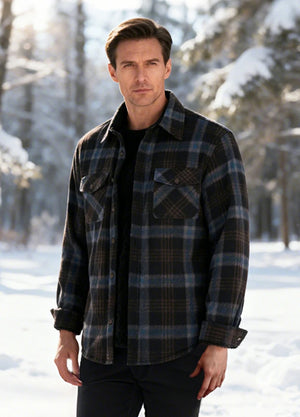 Men's Fleece Lined Plaid Shirt Jacket, Button Down