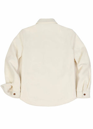 Back view of a men's white cozy fleece lined shacket