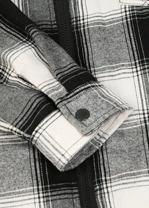 Close-up of the cuff of men's white black cozy sherpa lined hooded jacket 