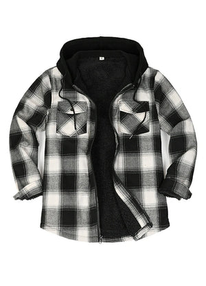 Front view of men's white black cozy sherpa lined jacket